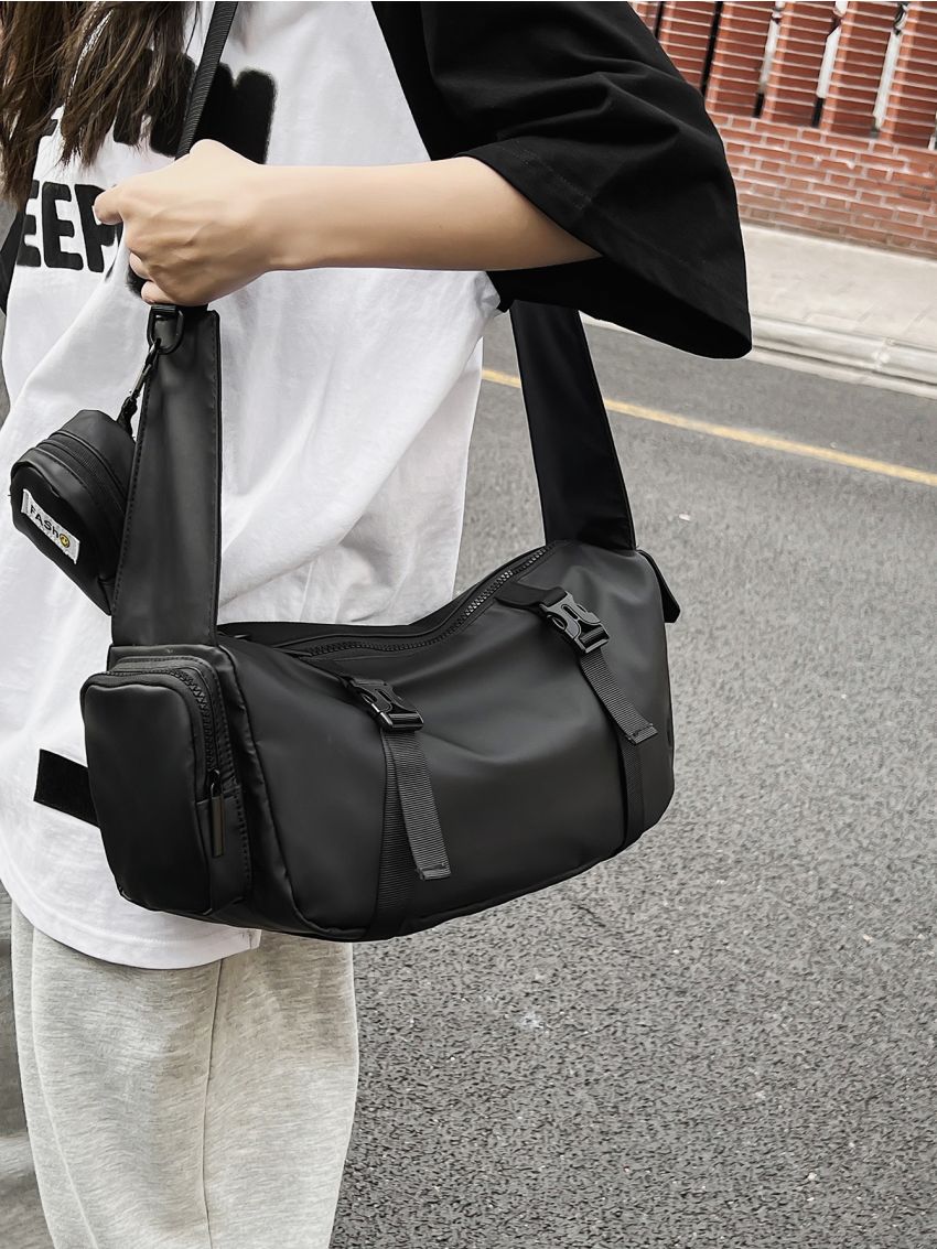 Release Buckle Decor Crossbody Bag Pocket Side Large Capacity