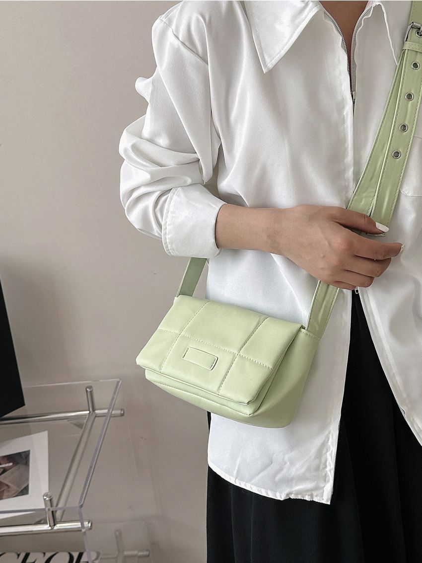 Buckle Decor Square Bag Fashion Green Pu