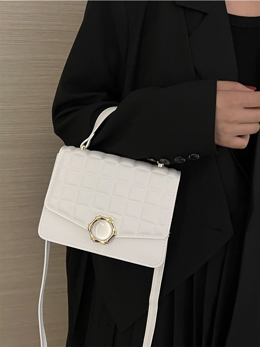 Mini Jewelled Decor Flap Square Bag Geometric Embossed