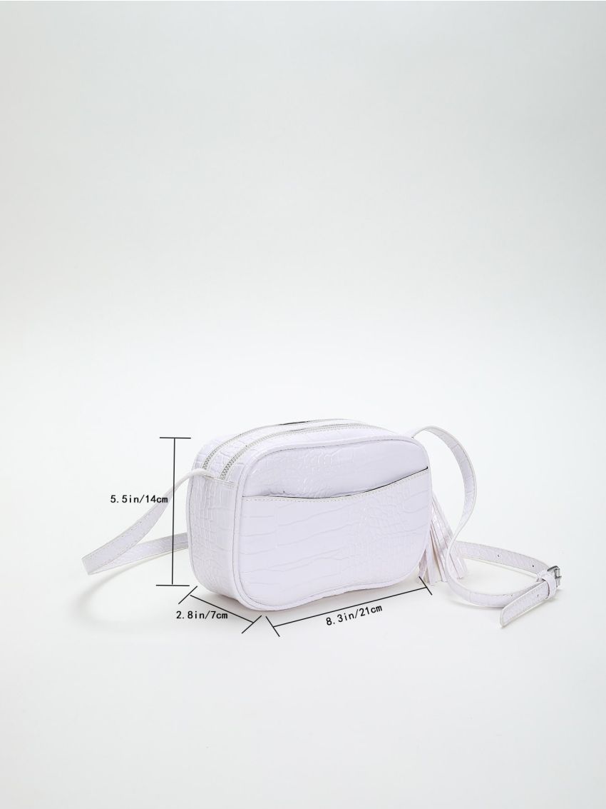 Crocodile Embossed Square Bag Tassel Decor Fashion White