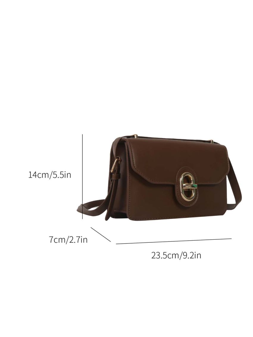 Small Flap Square Bag Brown Plain Turn-Lock Fashionable For Daily Work School
