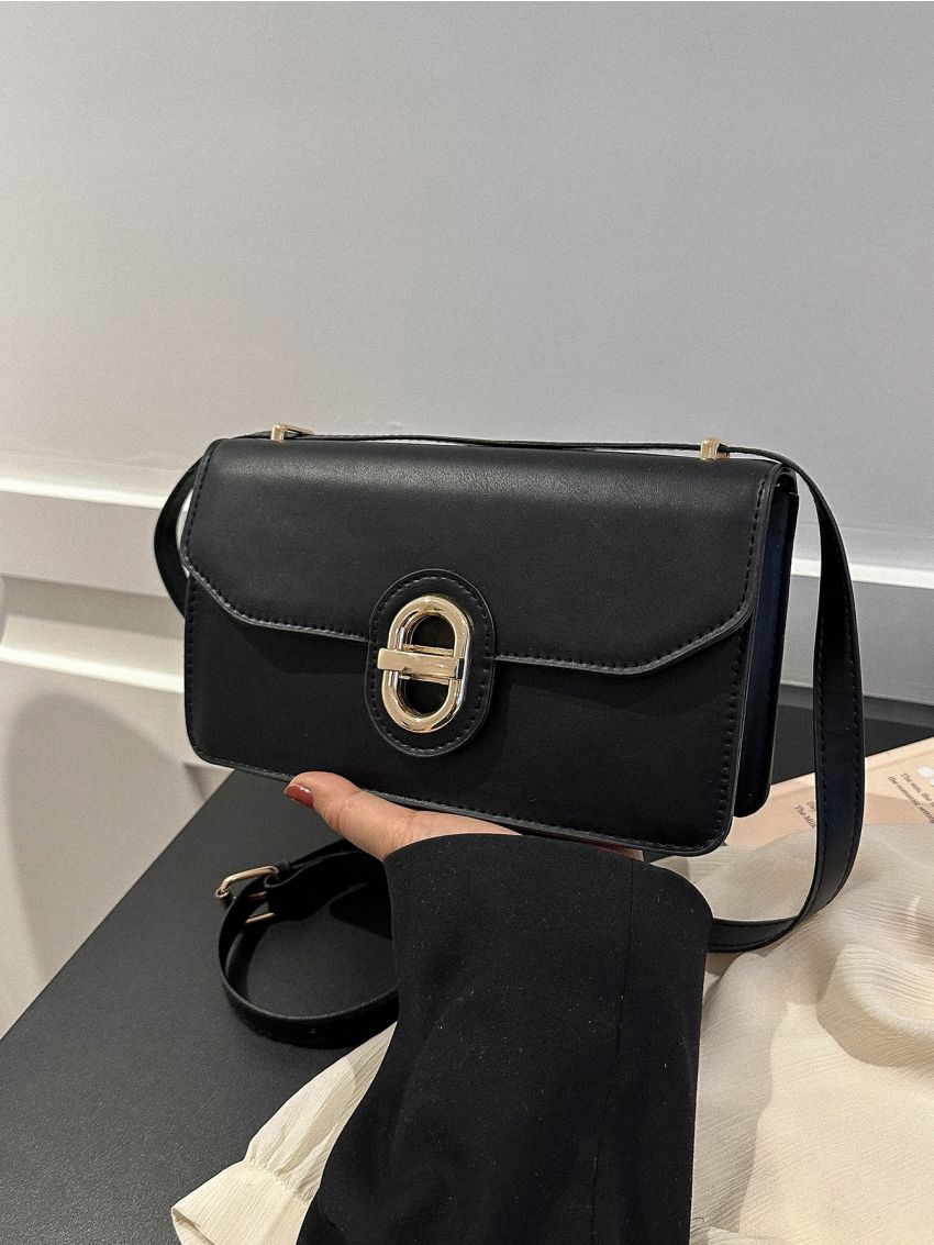 Small Square Bag Metal Decor Flap PU