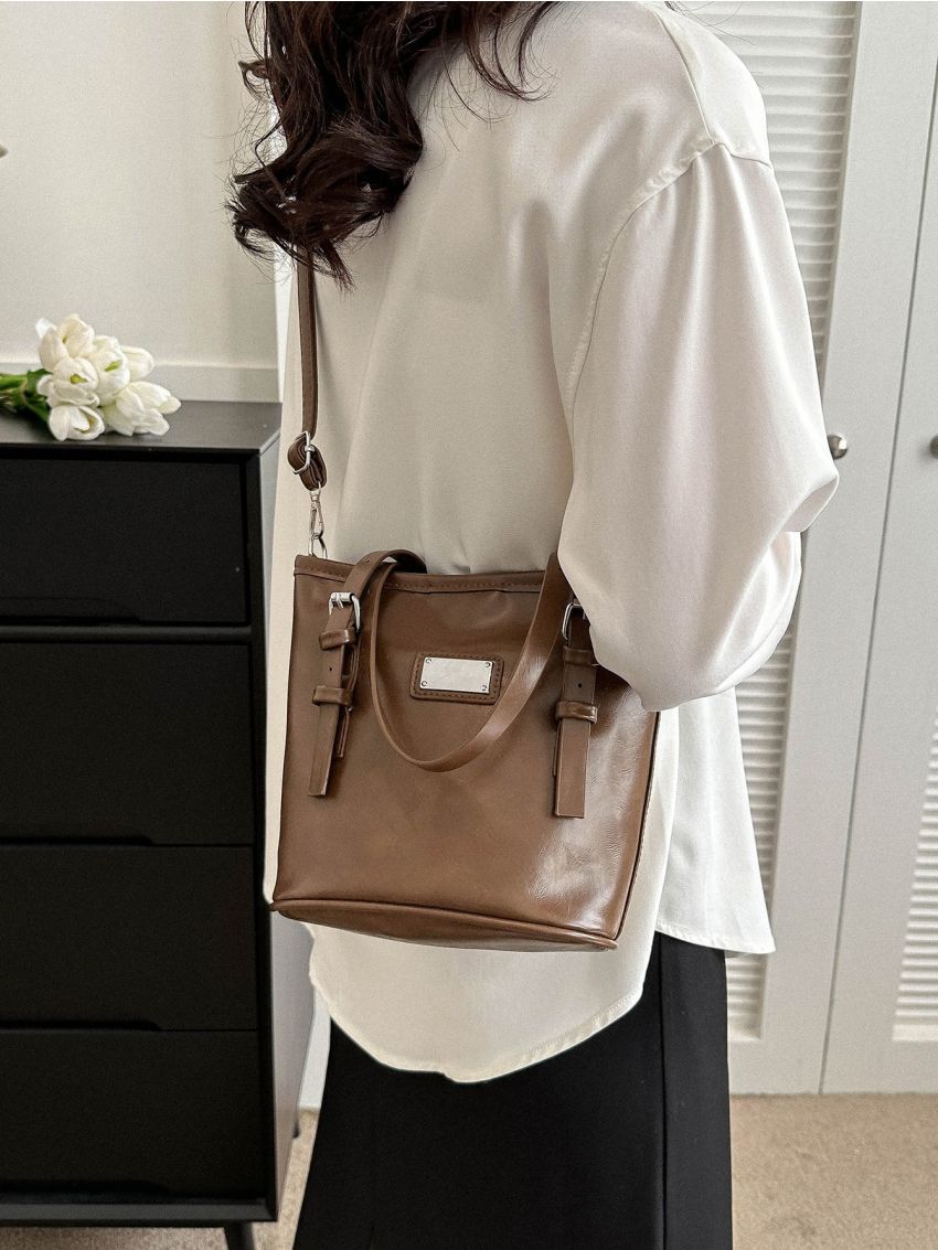 Large Shoulder Tote Bag Brown Color High-Capacity For Work School Workout Shopping