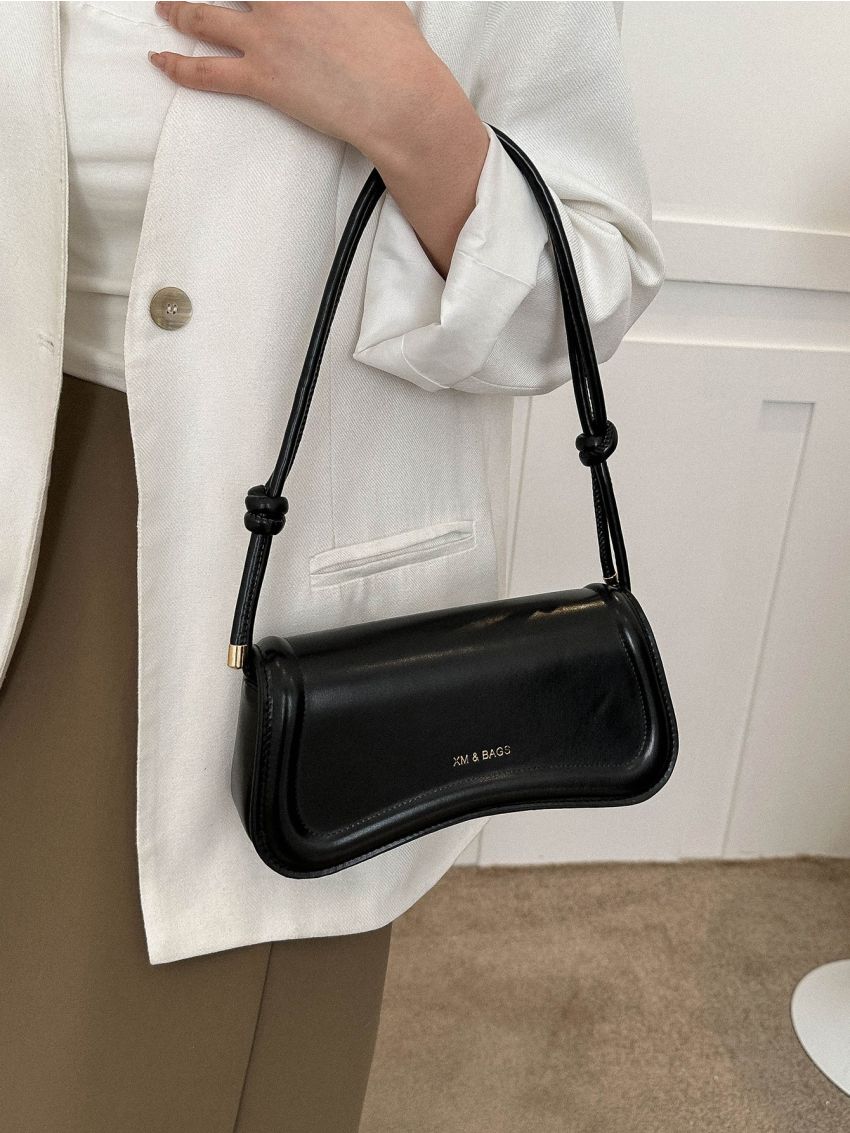 Small Square Bag Black Double Knot Strap Quilted Fashionable For Daily Work Outdoor