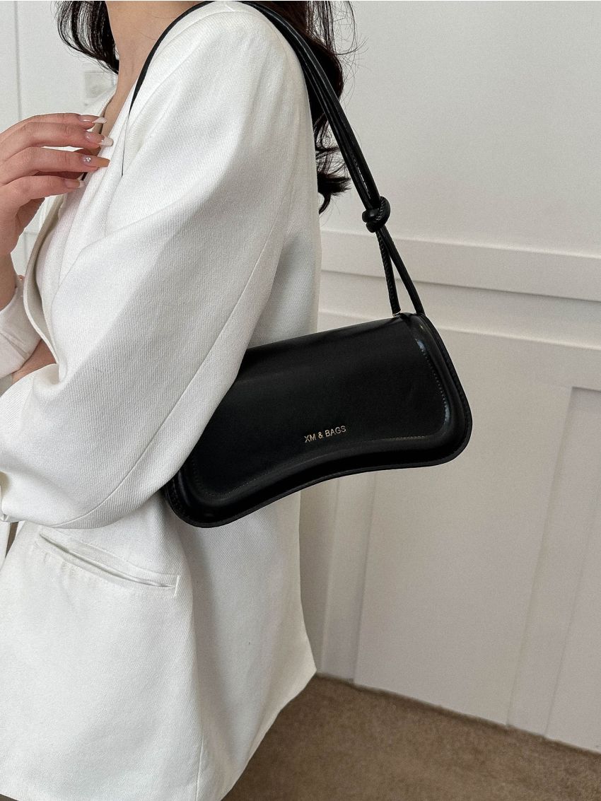 Small Square Bag Black Double Knot Strap Quilted Fashionable For Daily Work Outdoor