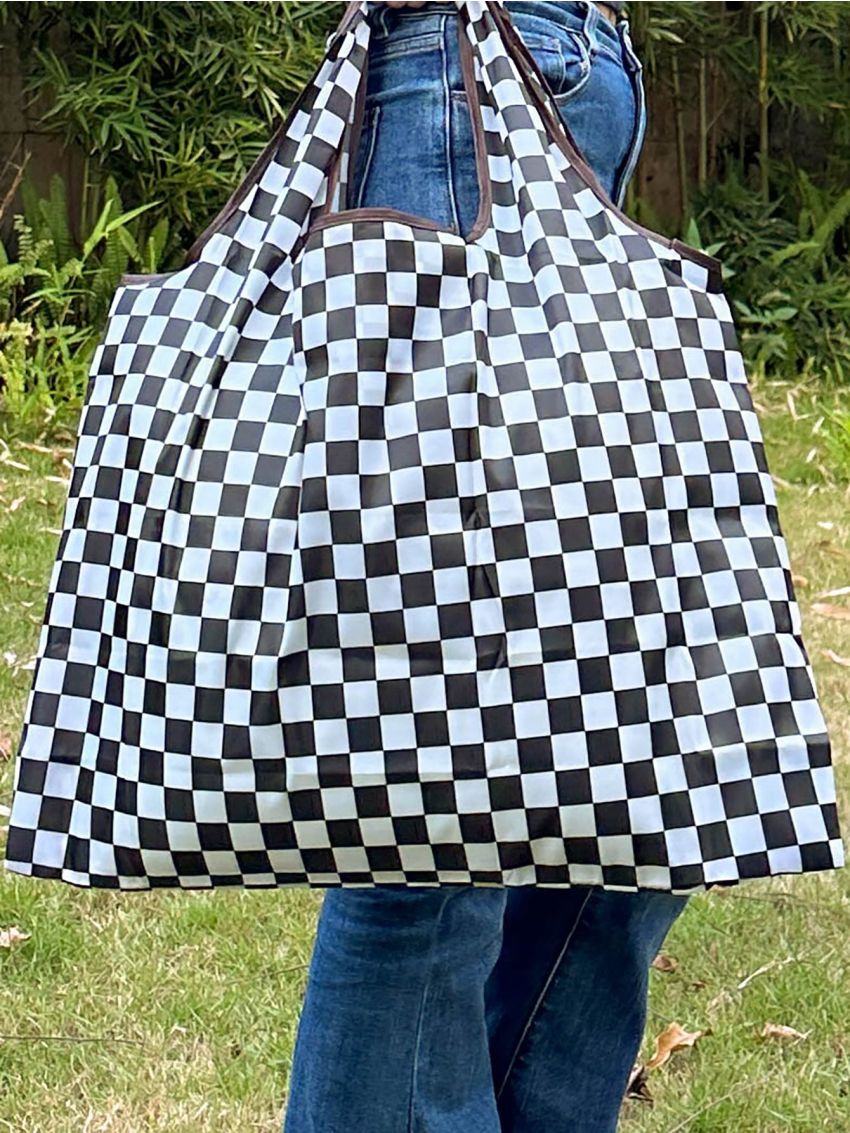 Large Tote Shopper Bag Waterproof Foldable Casual Checkerboard For Shopping Camping Picnic