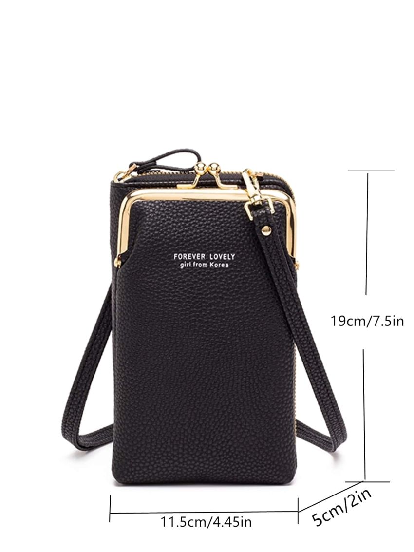 Small Phone Wallet Black Lightweight Multi-Compartment Kiss Lock Zipper Casual Plain For Daily Trip