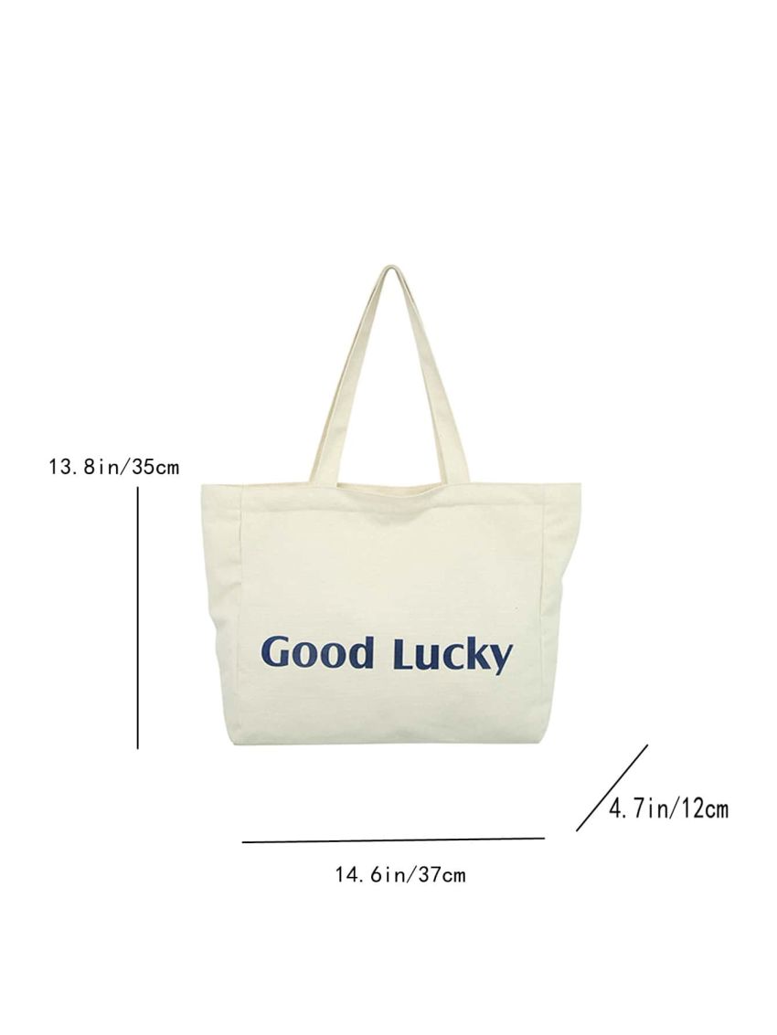 Medium Fabric Shoulder Tote Bag Preppy Letter Pattern With Zipper For School