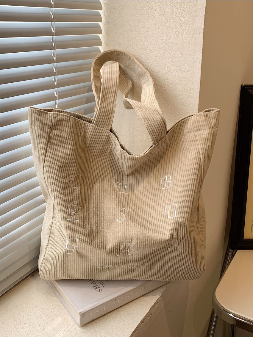 Large Fabric Shoulder Tote Bag Casual Letter Pattern Double Handle For Daily Outdoor & College School