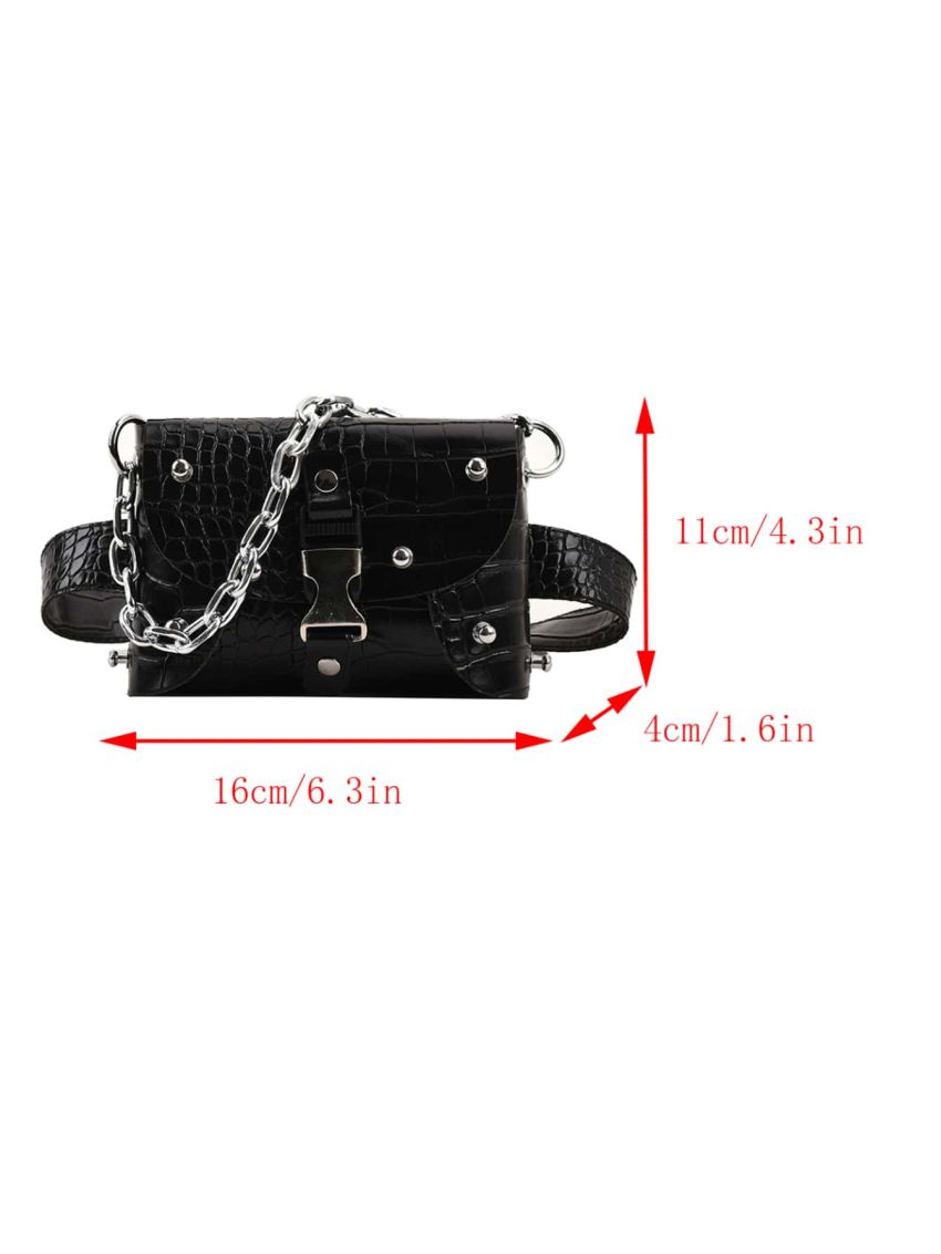 Mini Saddle Bag Funky Crocodile Printing Studded Decor Chain Strap Buckle Lock For Outdoor Travel