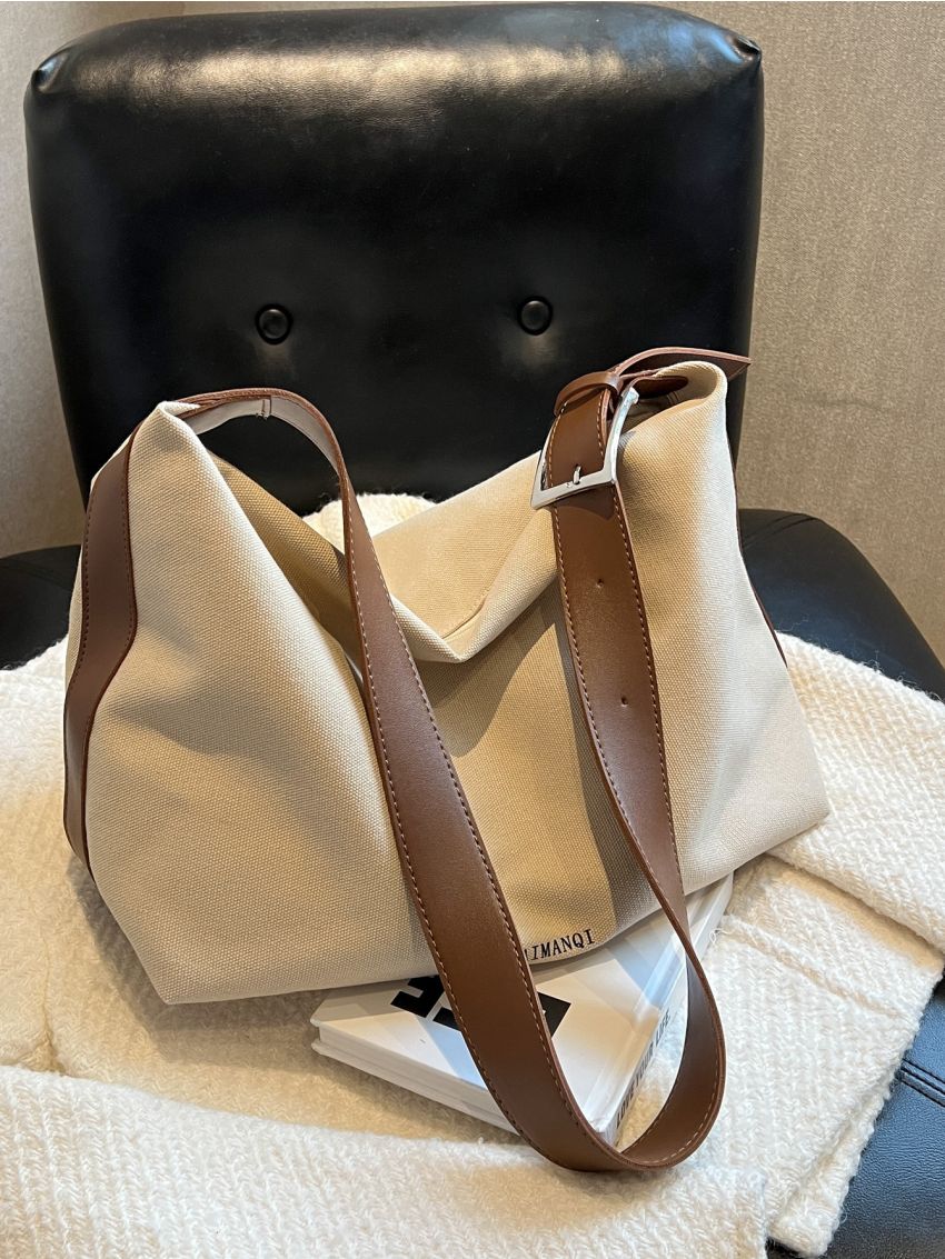 Letter Detail Hobo Bag Buckle Decor Large Capacity