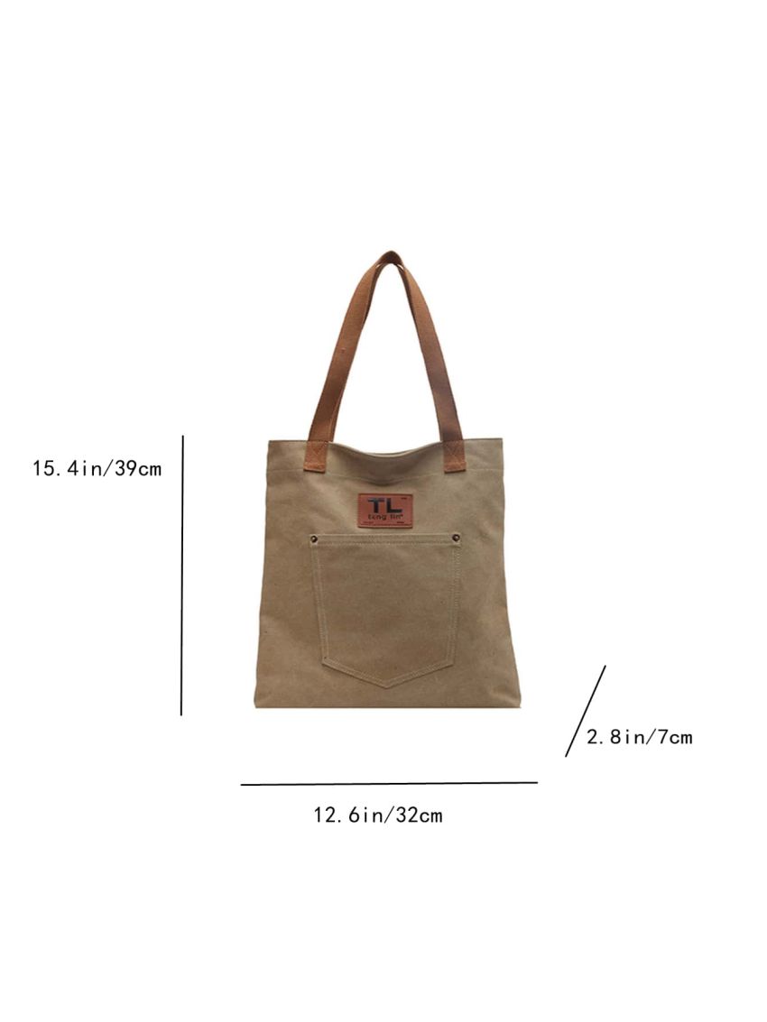 Small Fabric Shoulder Tote Bag With Zipper Fashionable Pocket Design For Working & College School