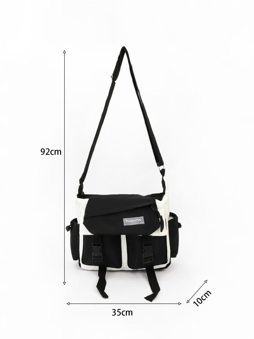 Colorblock Buckle Decor Square Bag Multi-Pocket Casual For Daily