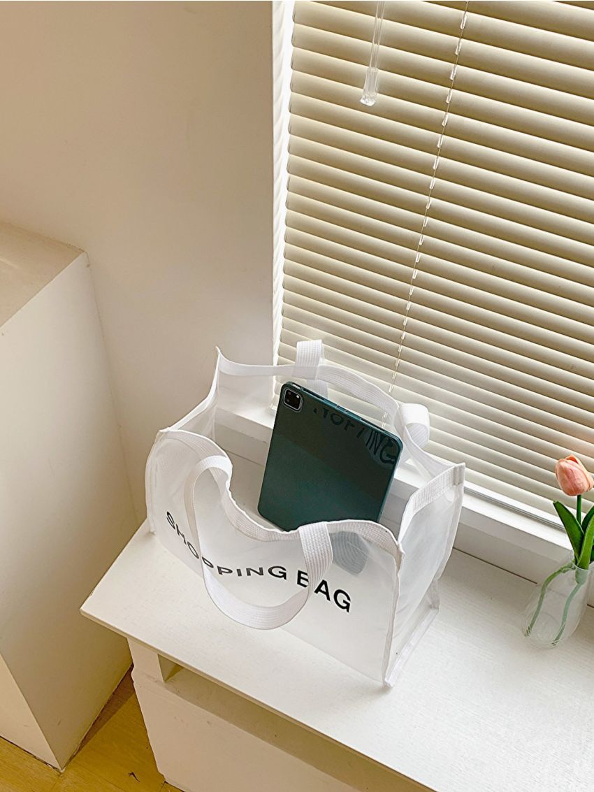 Medium Beach Bag Shopping Bag Clear White Sport Lightweight Minimalist For Pool Summer Gym Beach