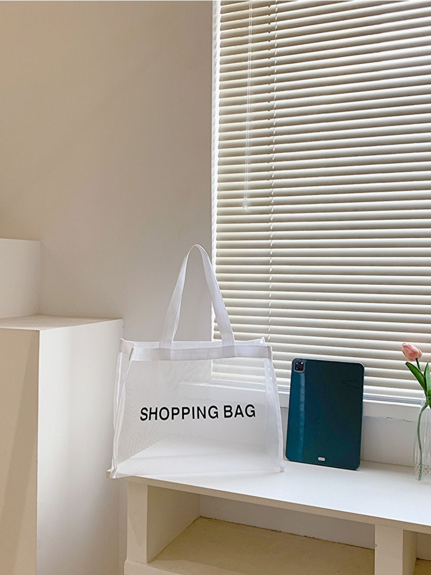 Medium Beach Bag Shopping Bag Clear White Sport Lightweight Minimalist For Pool Summer Gym Beach