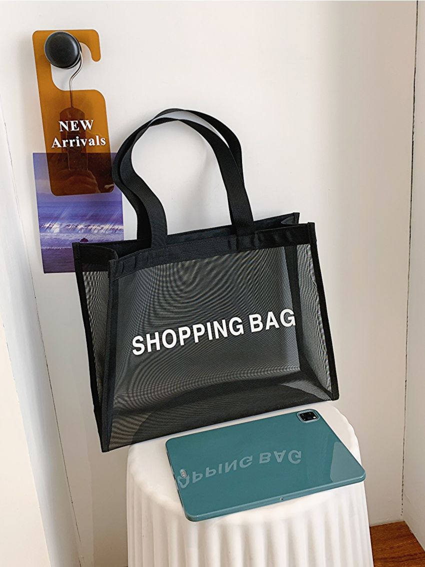 Medium Beach Bag Shopping Bag Clear White Sport Lightweight Minimalist For Pool Summer Gym Beach