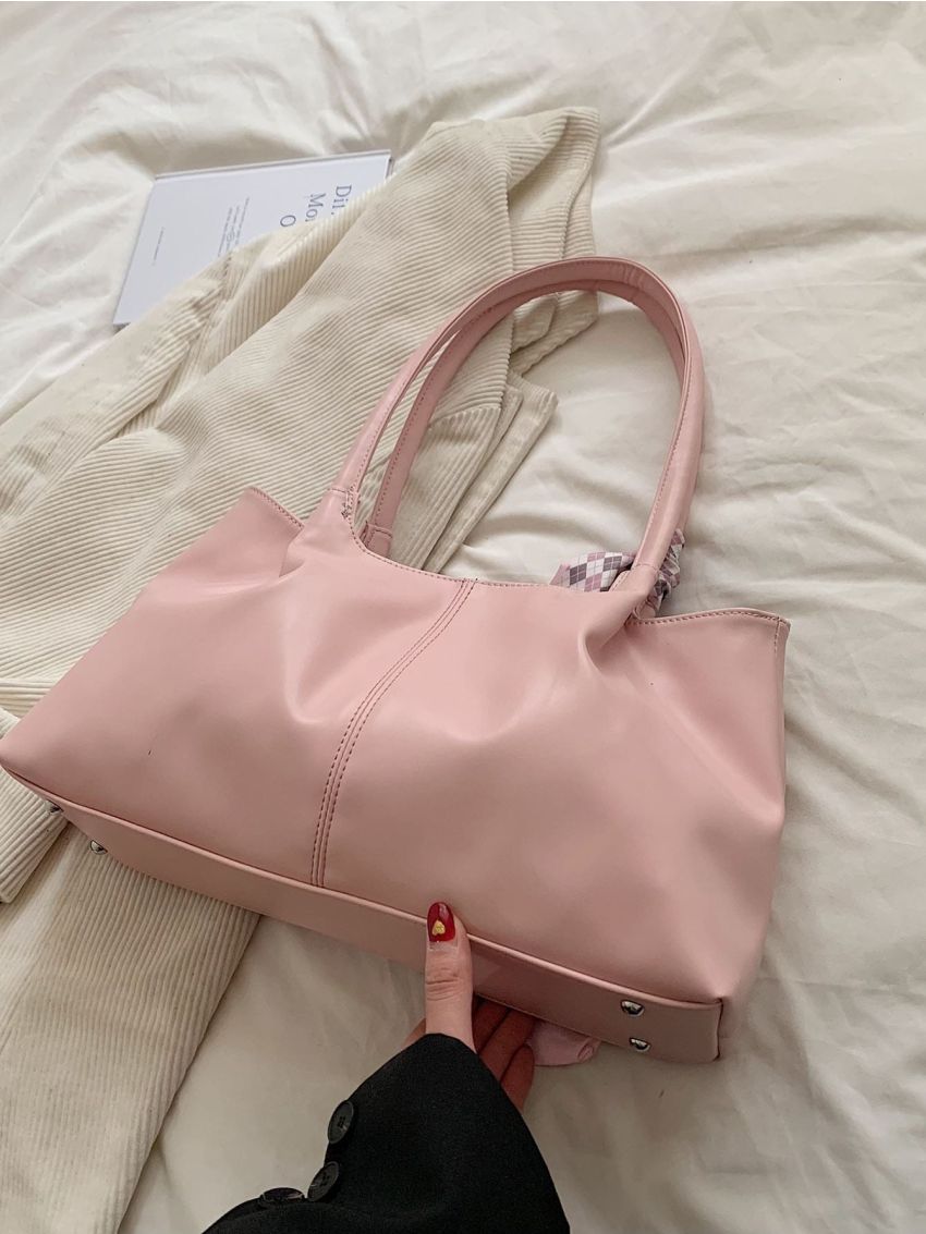 Large Square Bag Ruched Detail Twilly Scarf Decor