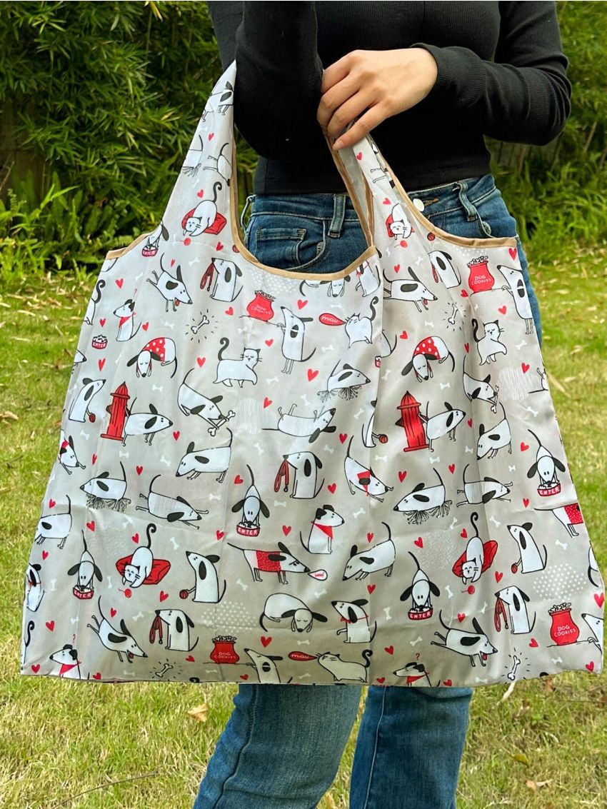 Oversized Cartoon Graphic Shopper Bag Contrast Binding Waterproof Foldable
