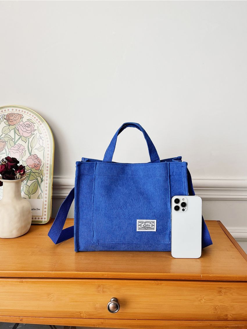 Letter Patch Decor Top Handle Bag