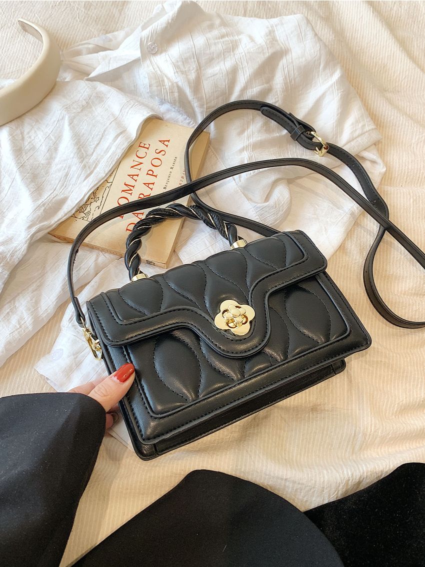 Mini Flap Square Bag Quilted Pattern Turn Lock