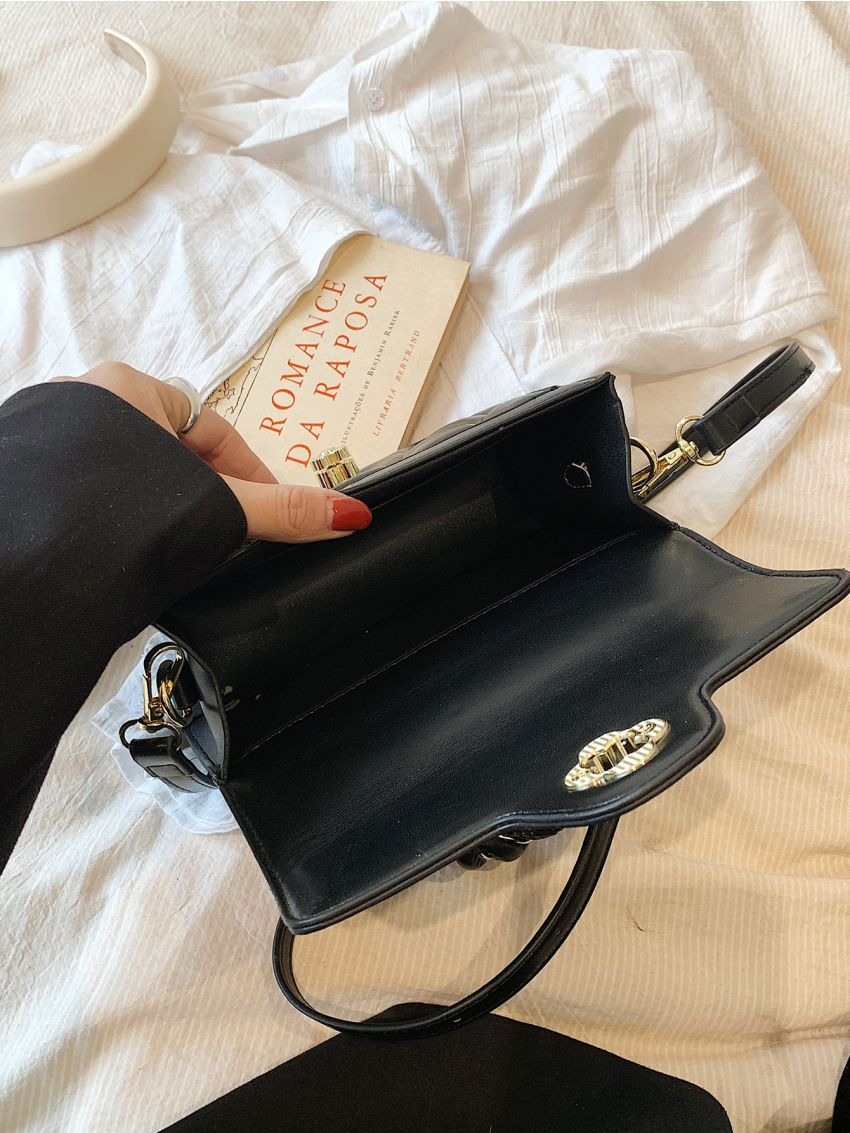 Mini Flap Square Bag Quilted Pattern Turn Lock