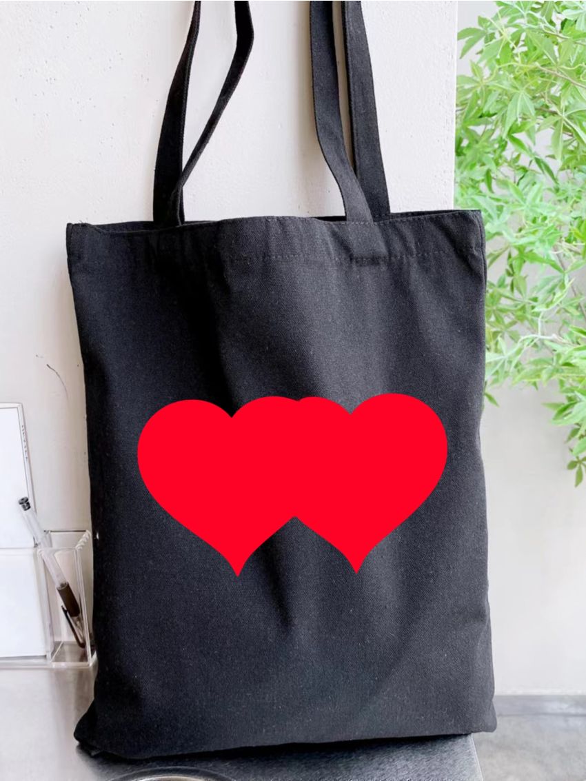 Neon Red Heart Graphic Shopper Bag Preppy