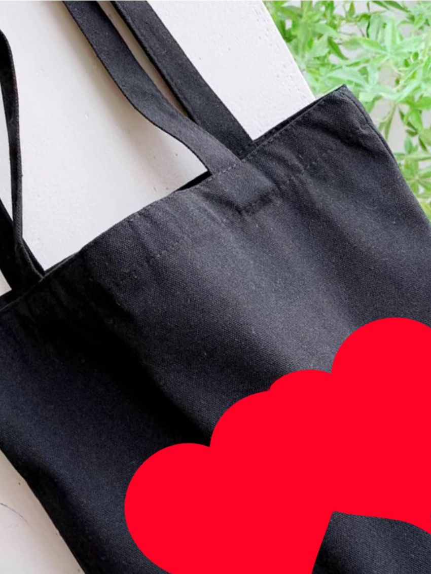 Neon Red Heart Graphic Shopper Bag Preppy