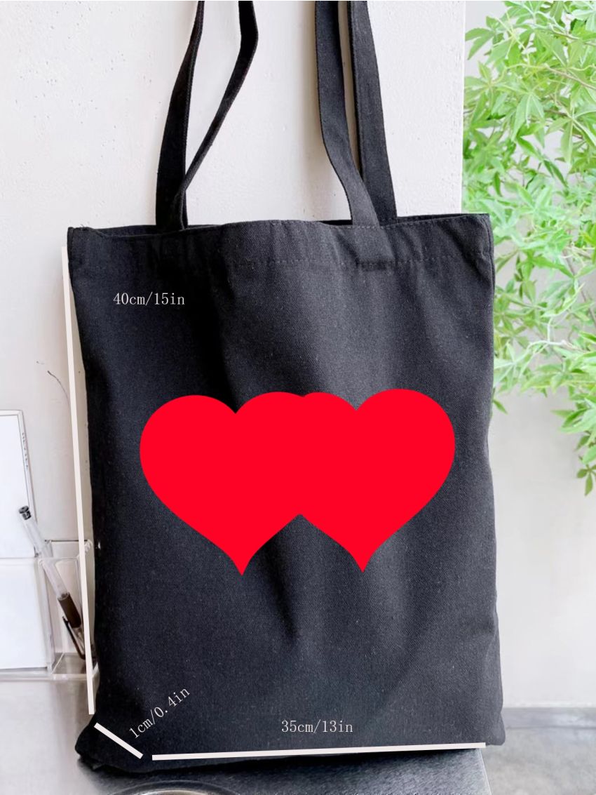 Neon Red Heart Graphic Shopper Bag Preppy