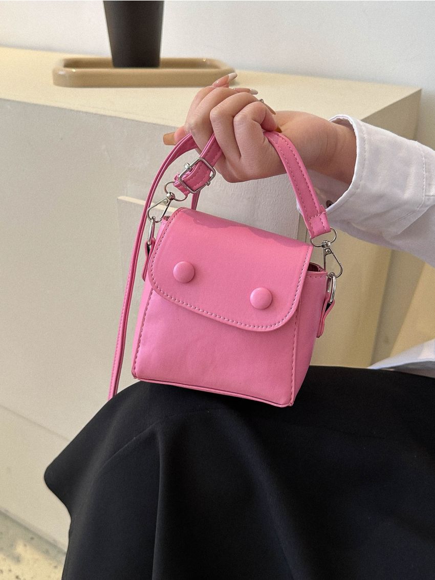 Mini Flap Novelty Bag Button Decor Pink