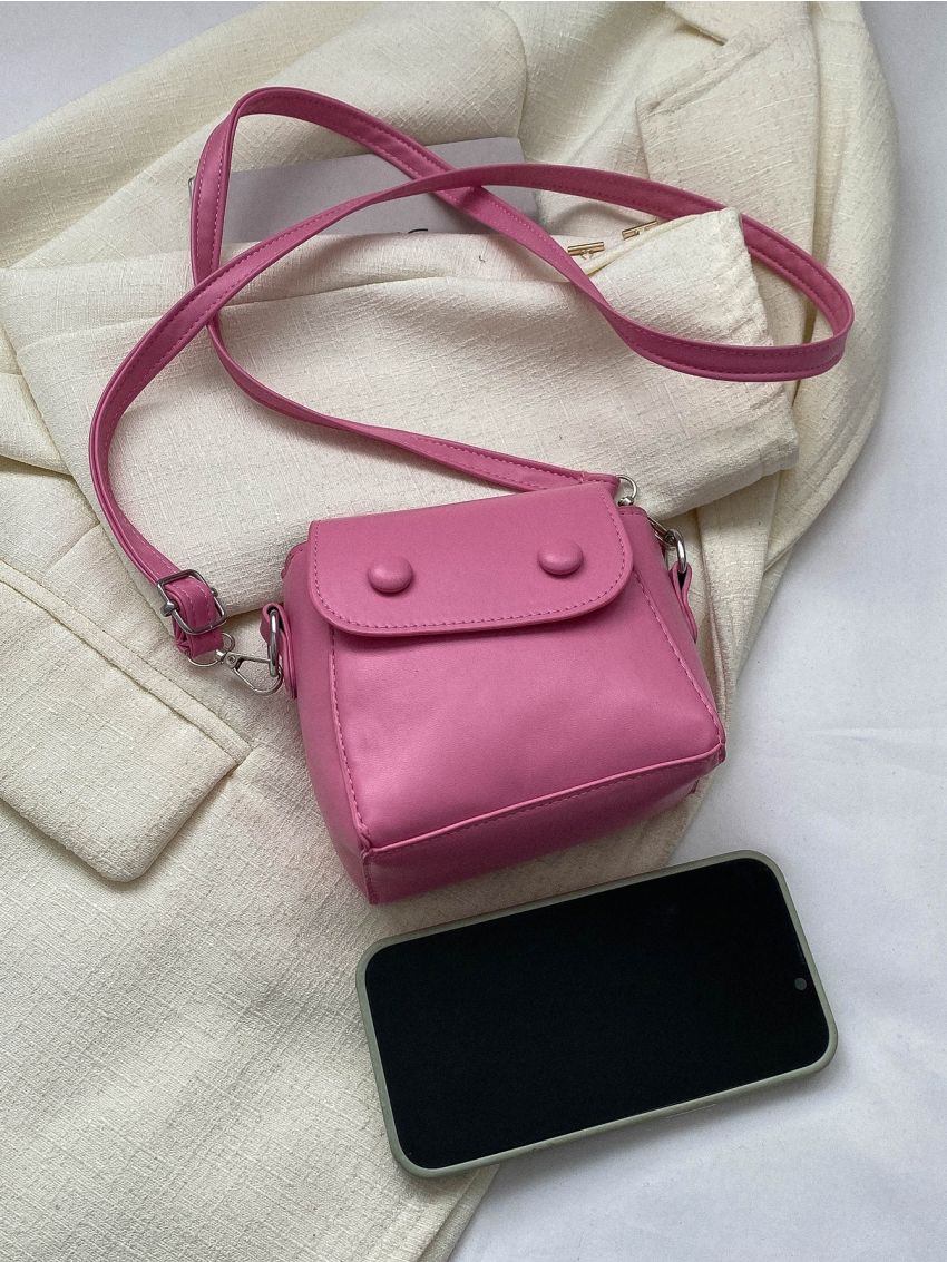Mini Flap Novelty Bag Button Decor Pink