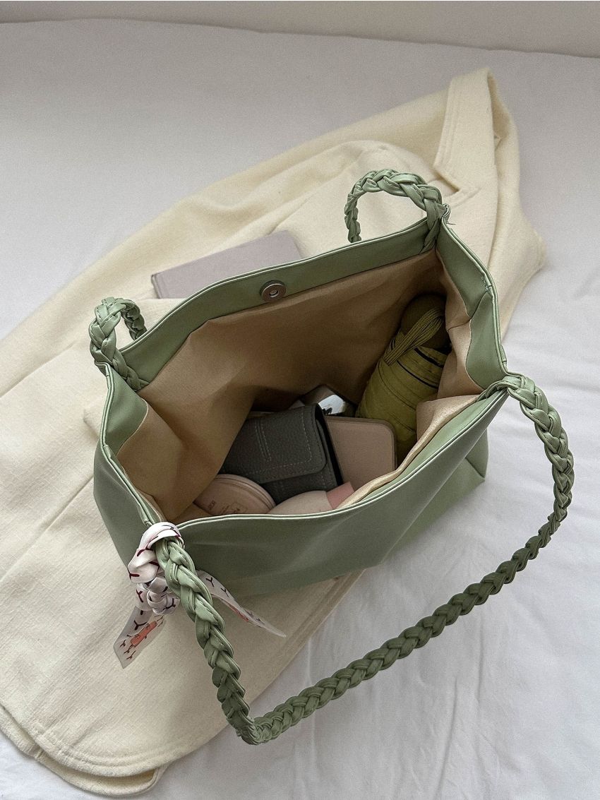 Small Tote Bag Twilly Scarf Decor Double Handle