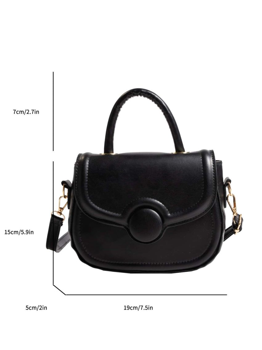 Mini Flap Satchel Button Decor Solid Black