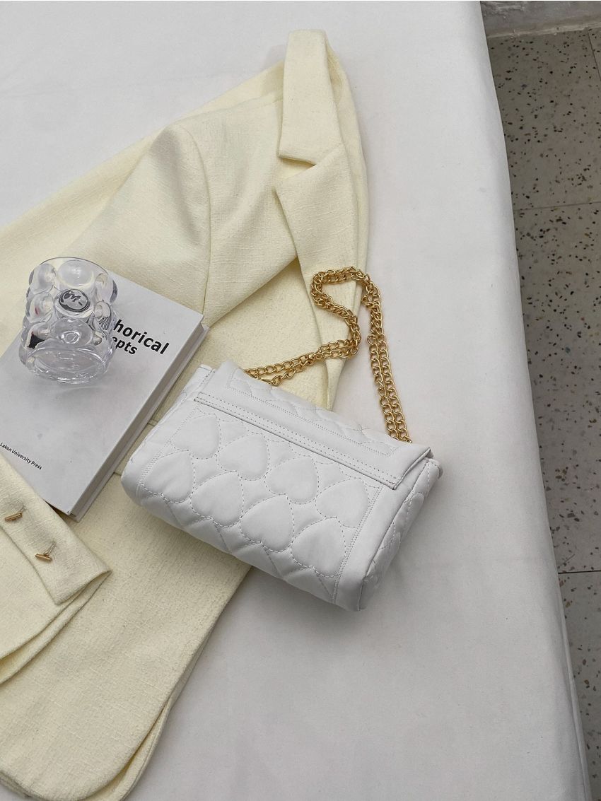 Small Flap Square Bag Heart Quilted Pattern