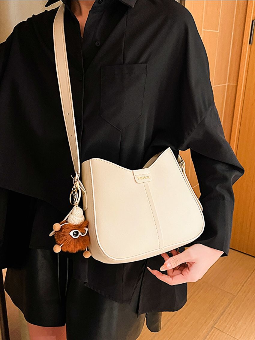 Small Hobo Bag Letter Graphic PU