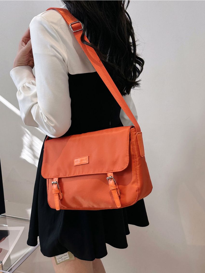 Buckle Design Messenger Bag Letter Patch Decor Nylon