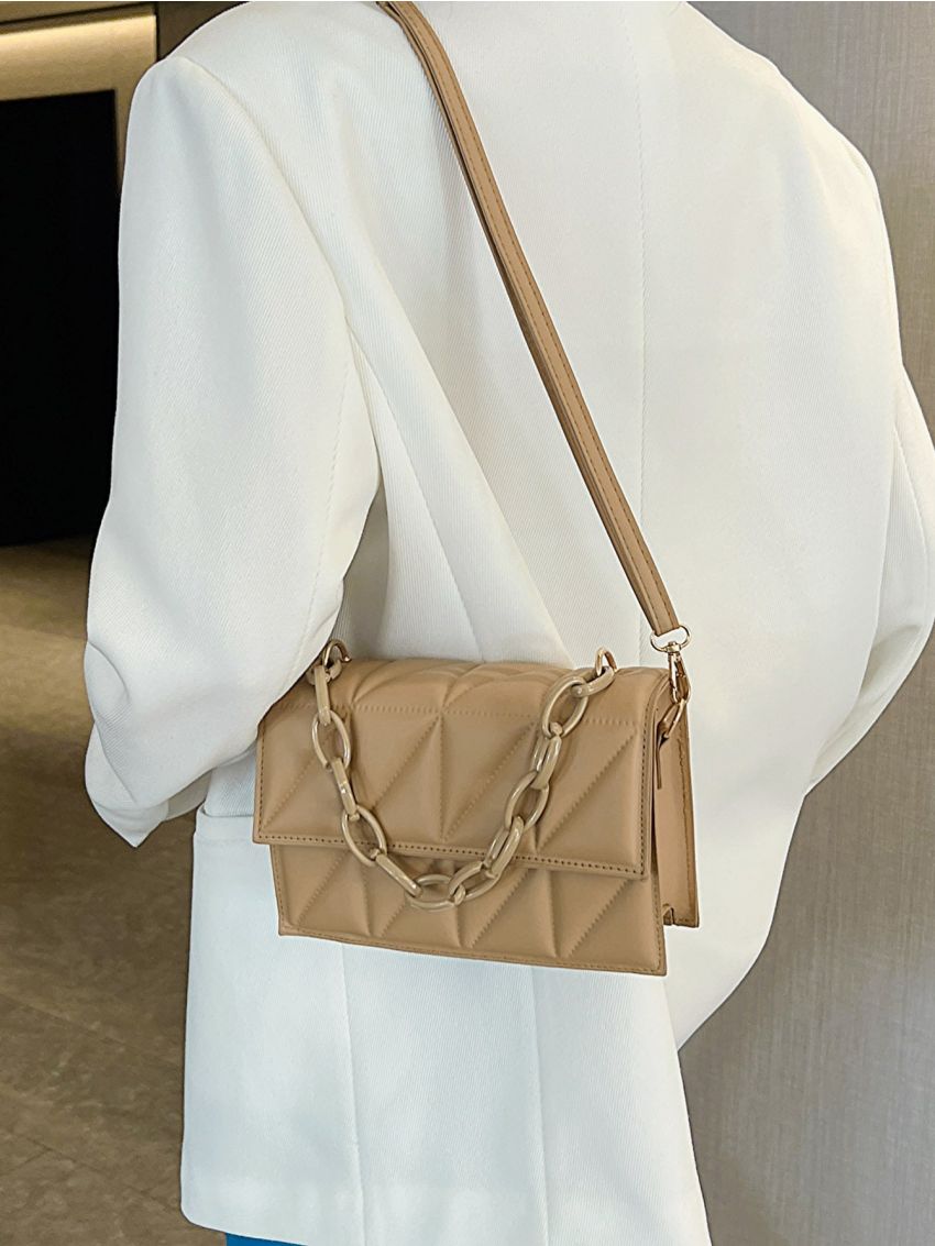 Quilted Pattern Flap Square Bag Chain Decor