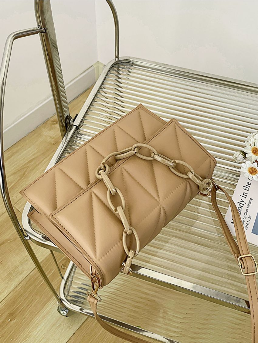 Quilted Pattern Flap Square Bag Chain Decor