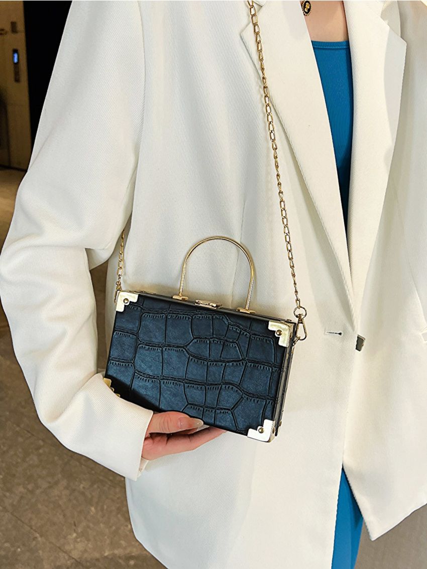 Mini Box Bag Geometric Embossed Chain Strap