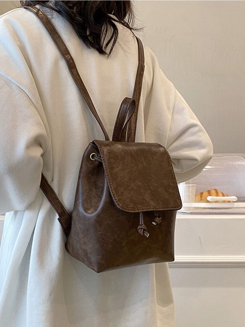 Mini Flap Backpack Drawstring Design Vintage