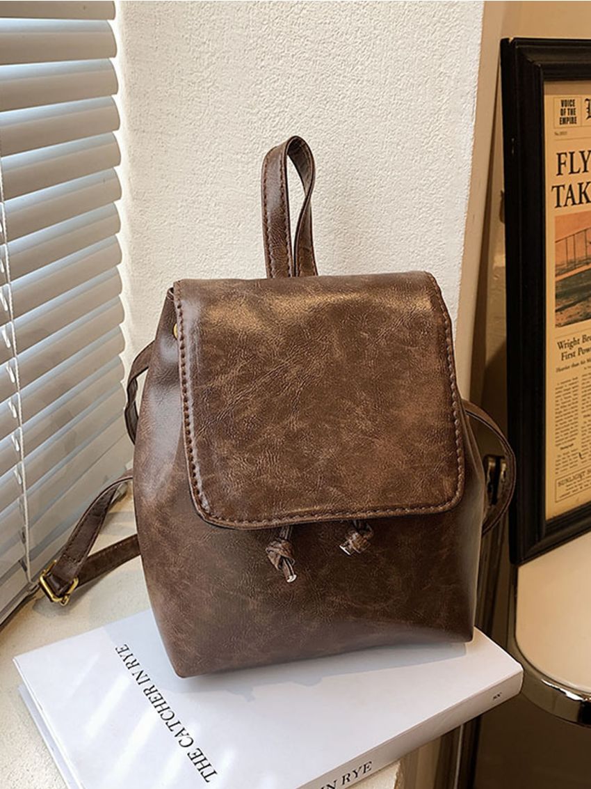 Mini Flap Backpack Drawstring Design Vintage
