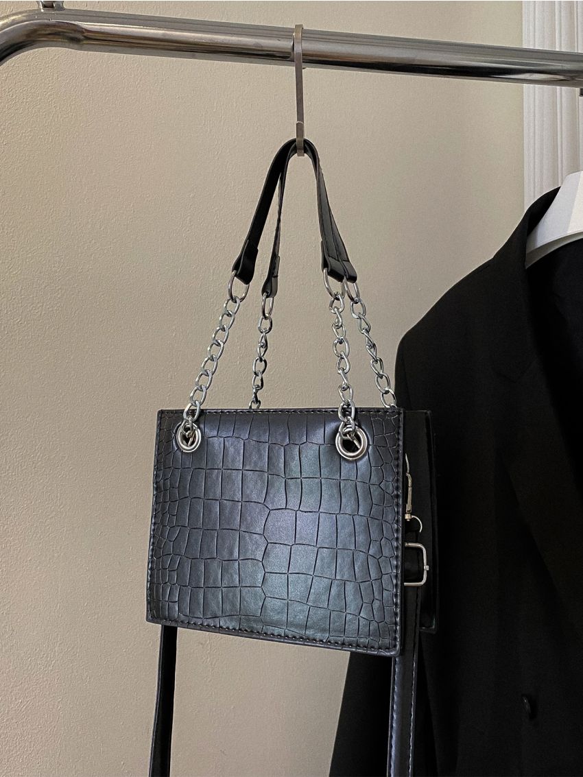 Mini Square Bag Geometric Embossed Grommet Eyelet Detail