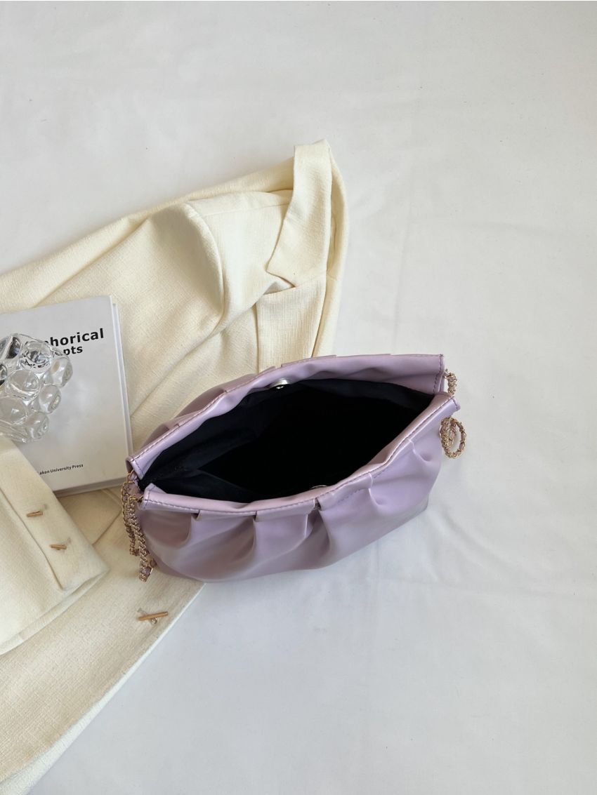 Minimalist Square Bag Ruched Detail Chain Strap