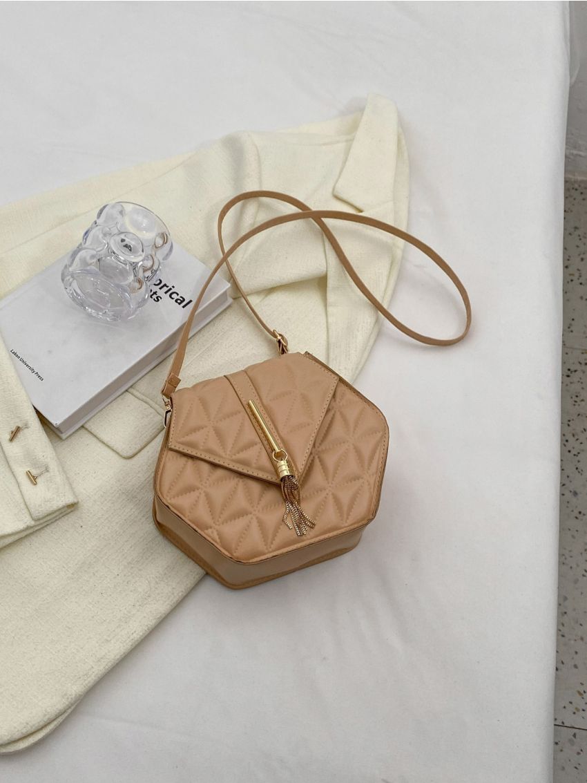 Mini Flap Novelty Bag Quilted Pattern Tassel Decor