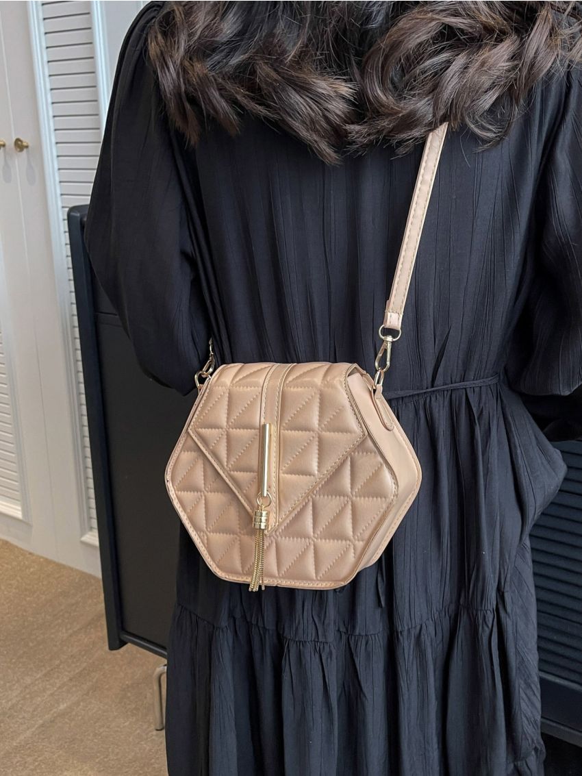 Mini Flap Novelty Bag Quilted Pattern Tassel Decor