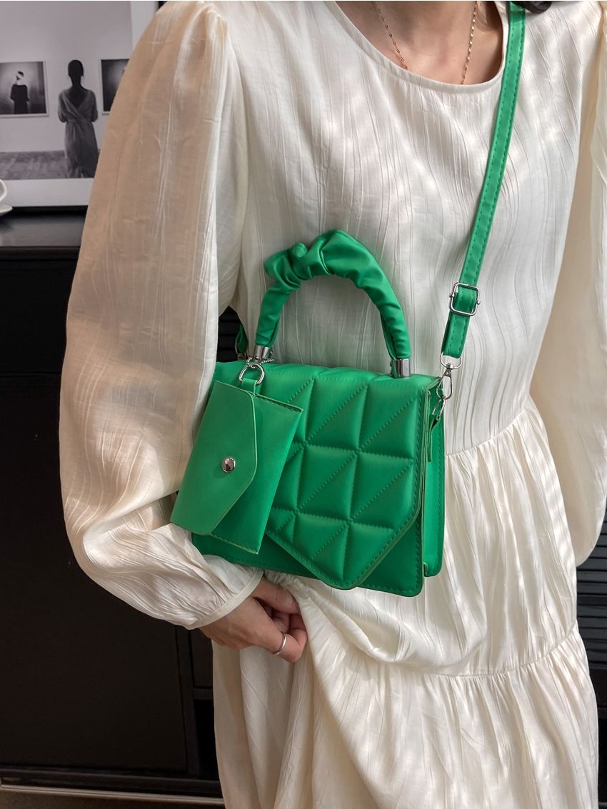 Mini Flap Square Bag Quilted Pattern With Coin Purse Minimalist