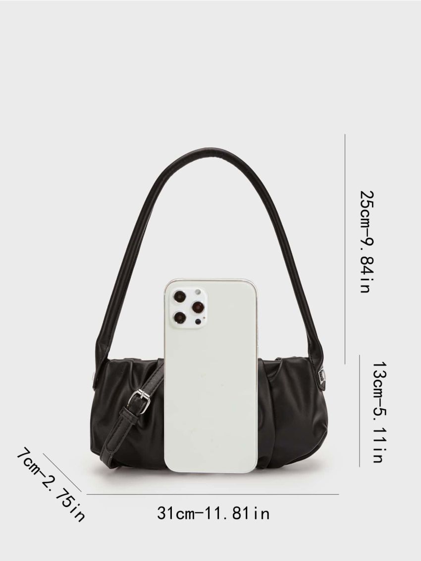 Medium Baguette Bag Ruched Detail Black