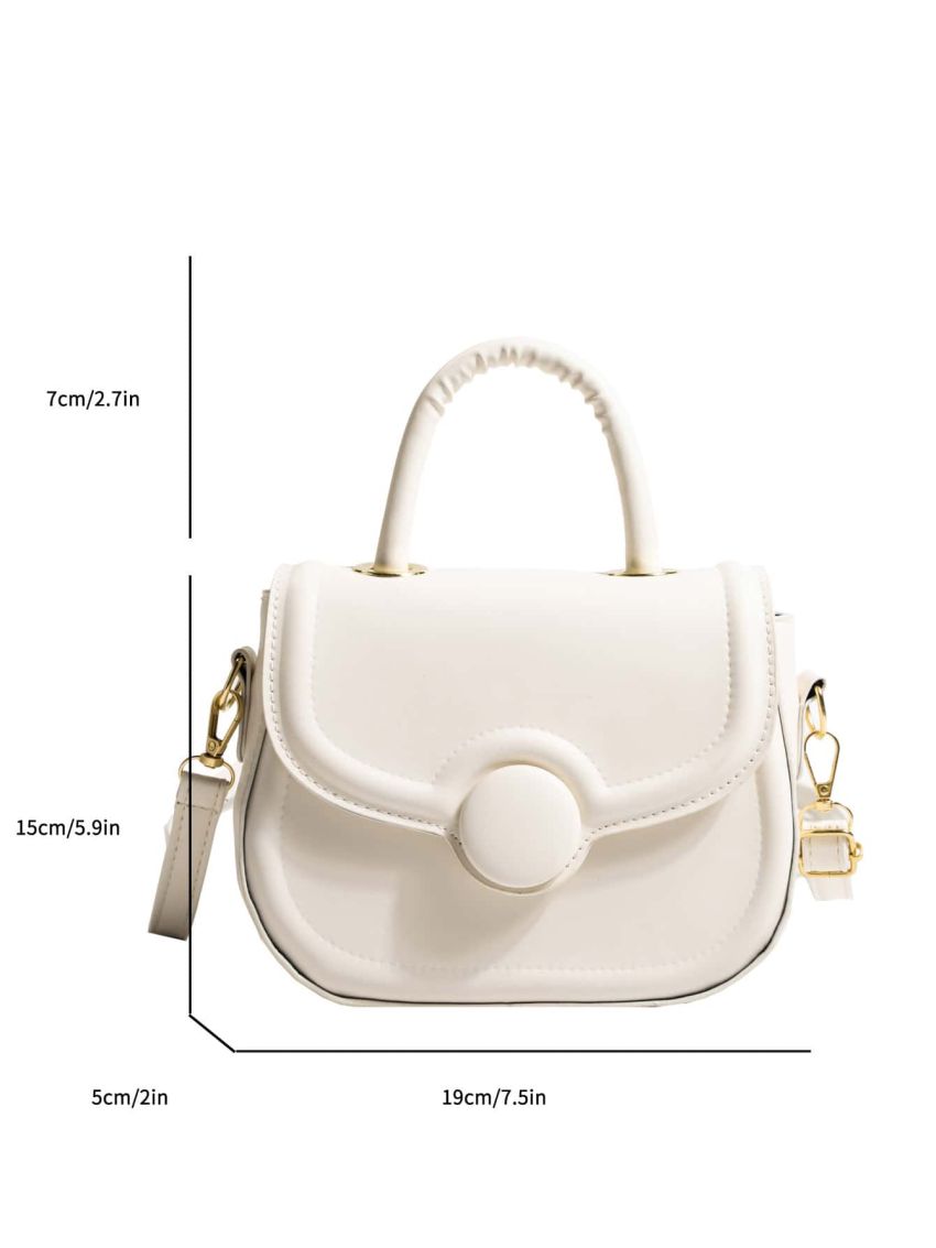 Mini Saddle Bag White Flap Zipper Adjustable-strap PU