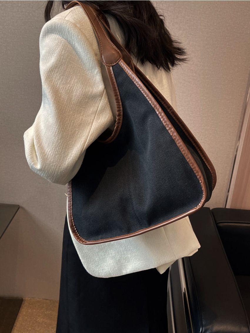 Contrast Binding Hobo Bag Nylon Casual