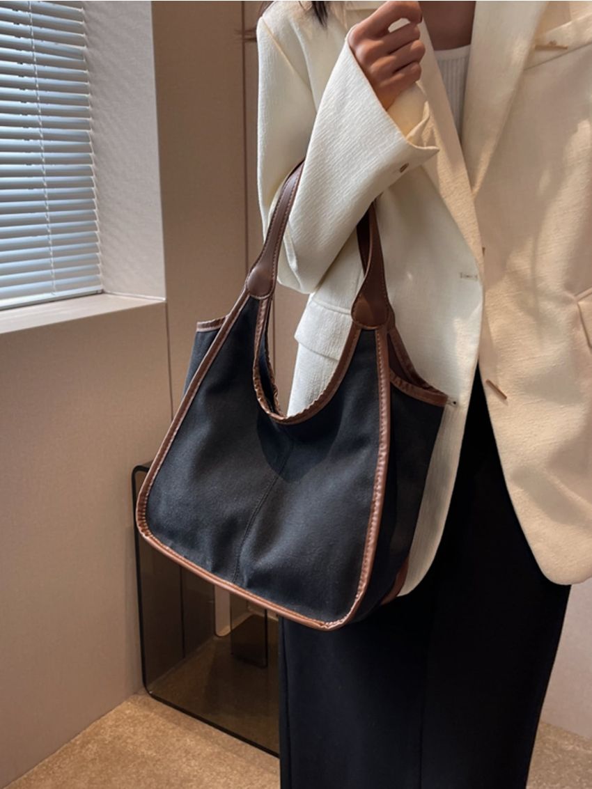 Contrast Binding Hobo Bag Nylon Casual
