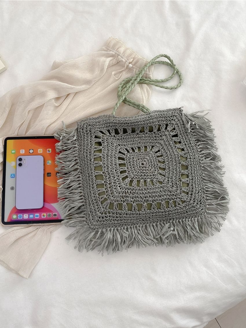 Small Straw Bag Paper Raw Hem Detail